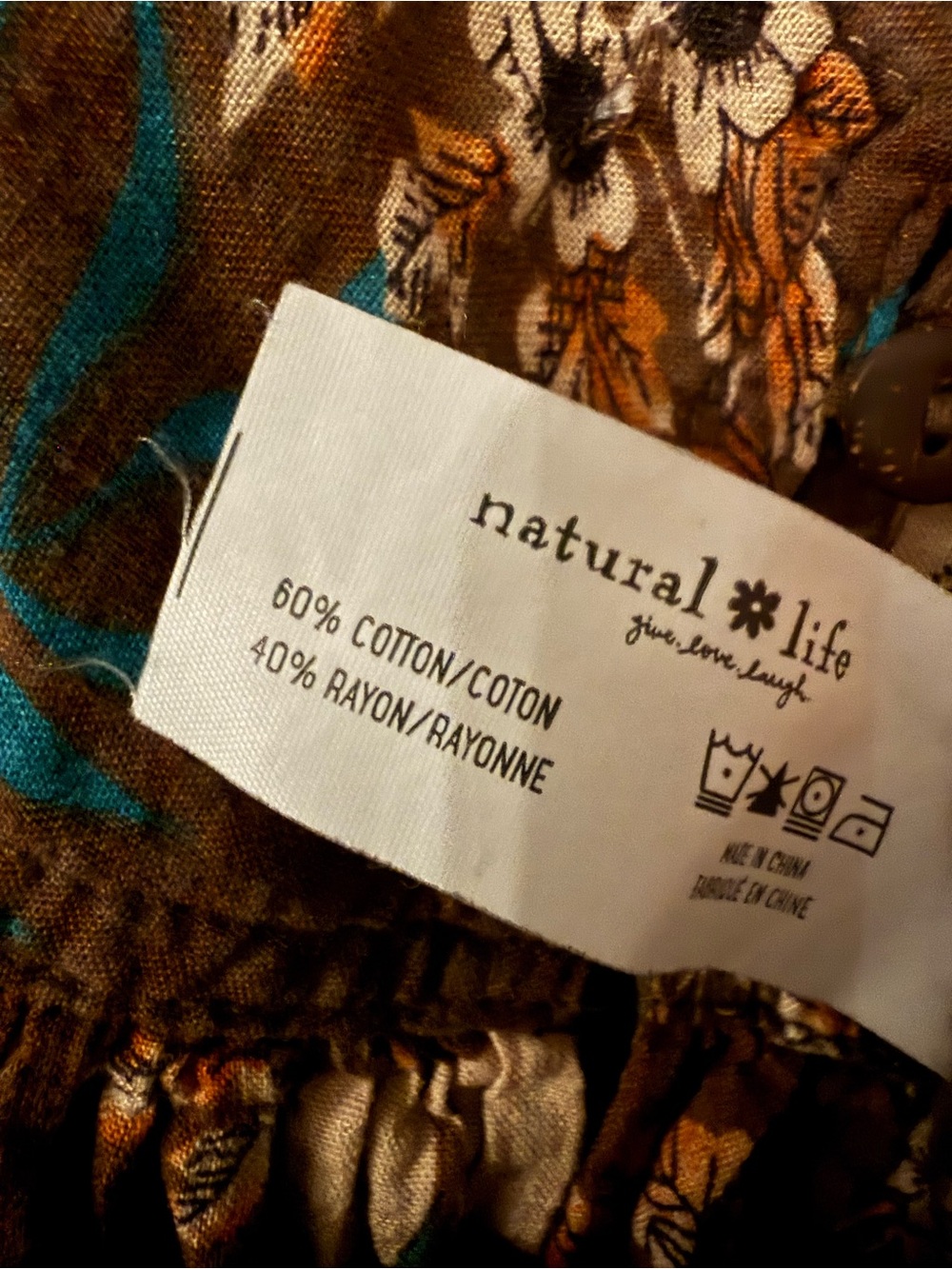 NATURAL LIFE Brown Floral Maxi Dress with Teal and Cream Print - Picture 4 of 4